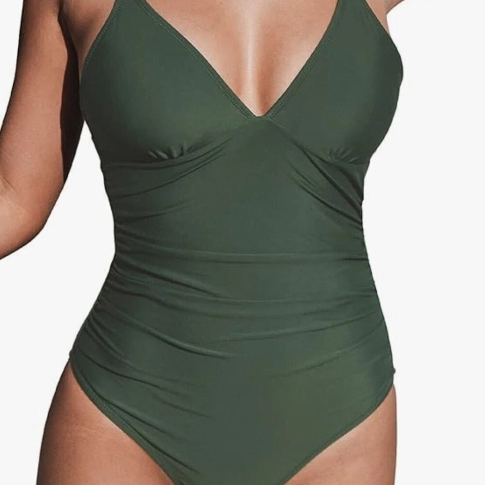 New Cupshe Dark Green  Army Thin Strap Rouched Swimsuit